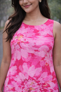 Pink Floral Sleeveless Midi Dress