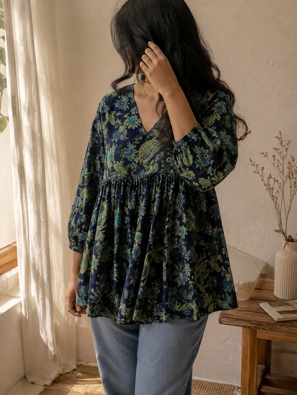 Indigo Paisley Peplum