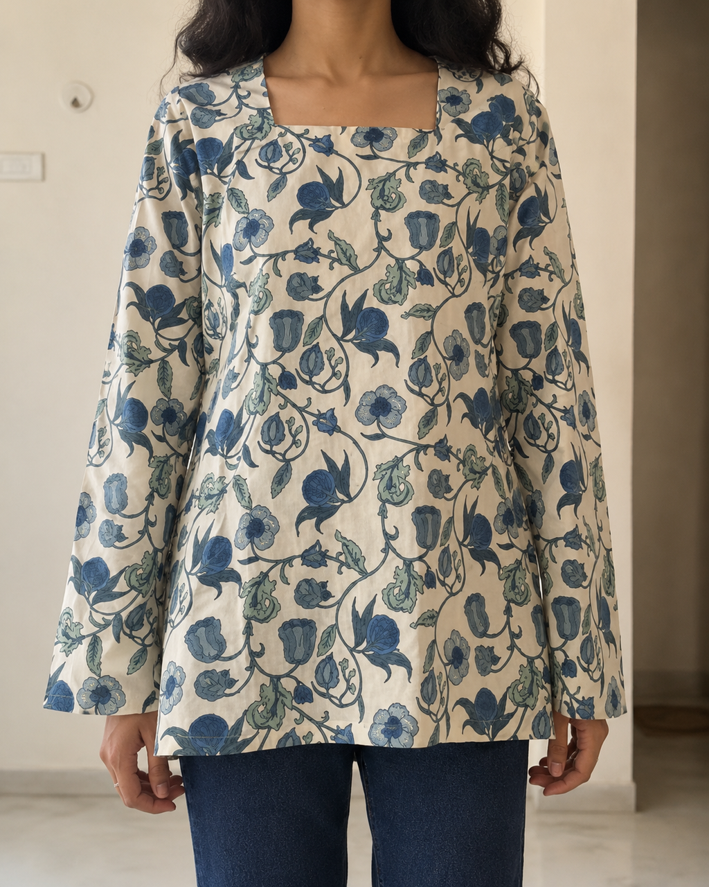 White Floral Print Tunic