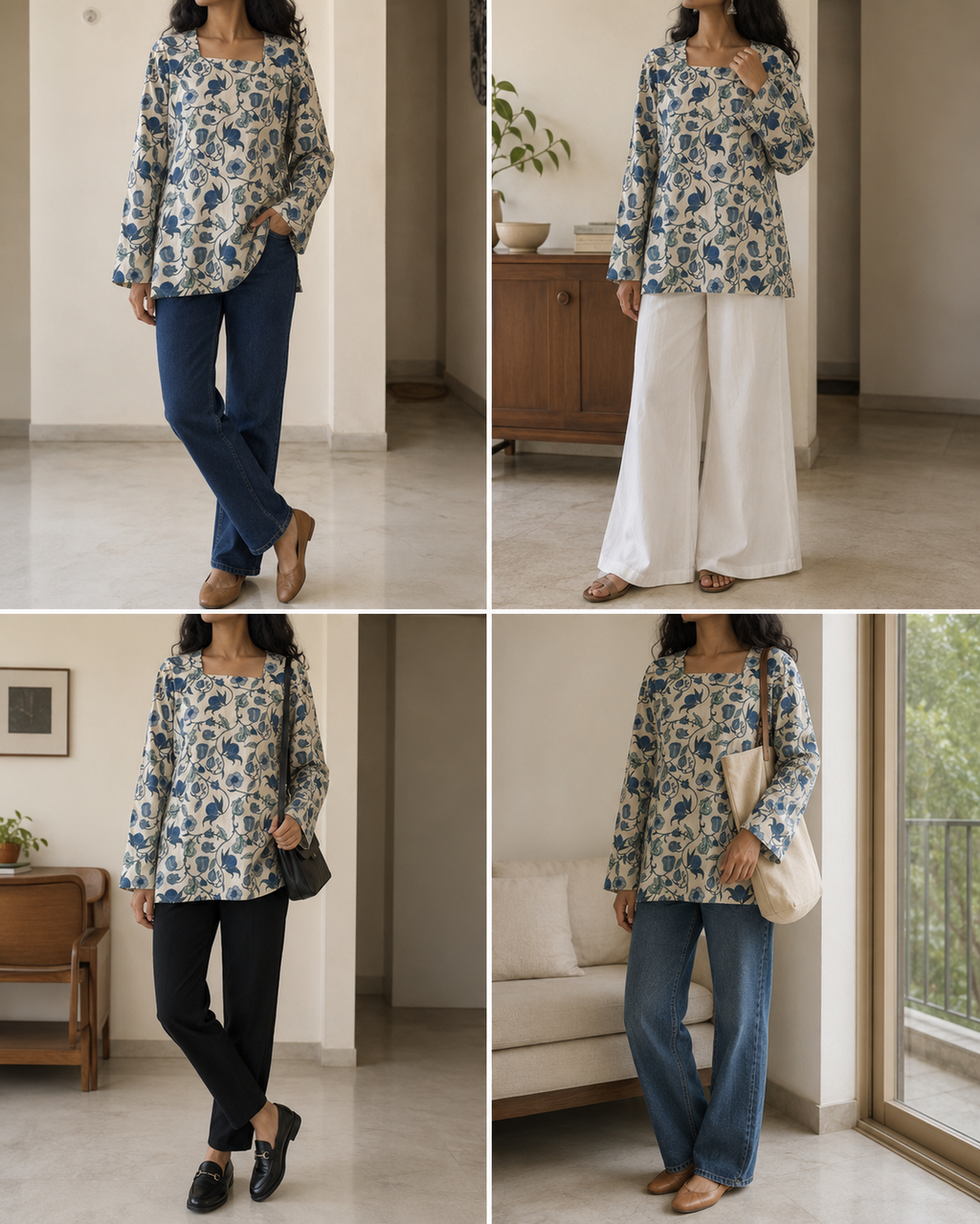White Floral Print Tunic